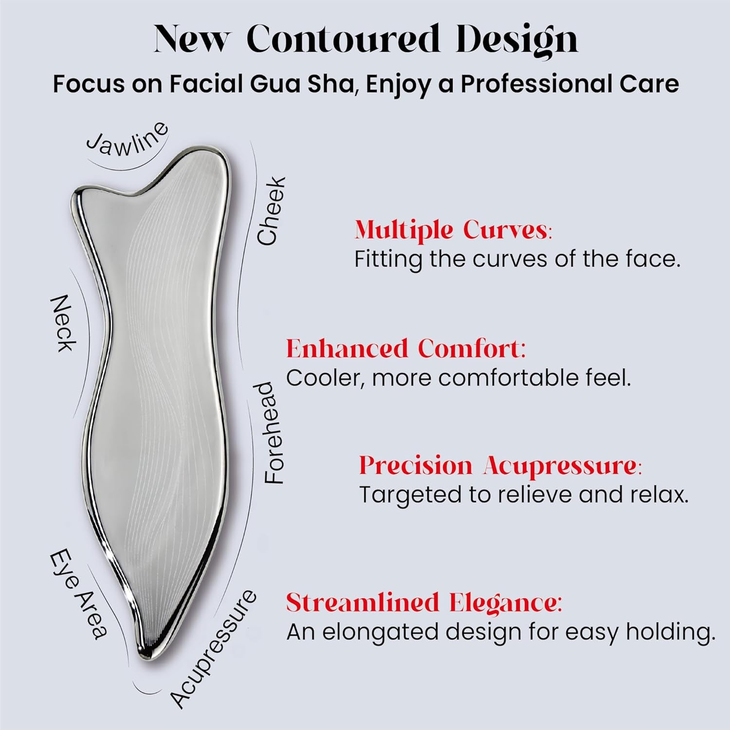 Stainless Steel Gua Sha Facial Tools - Acupressure & Gua Sha for Face Massage, Jawline Sculpting, Puffiness Reduction, Skin Care Tool (Silver)